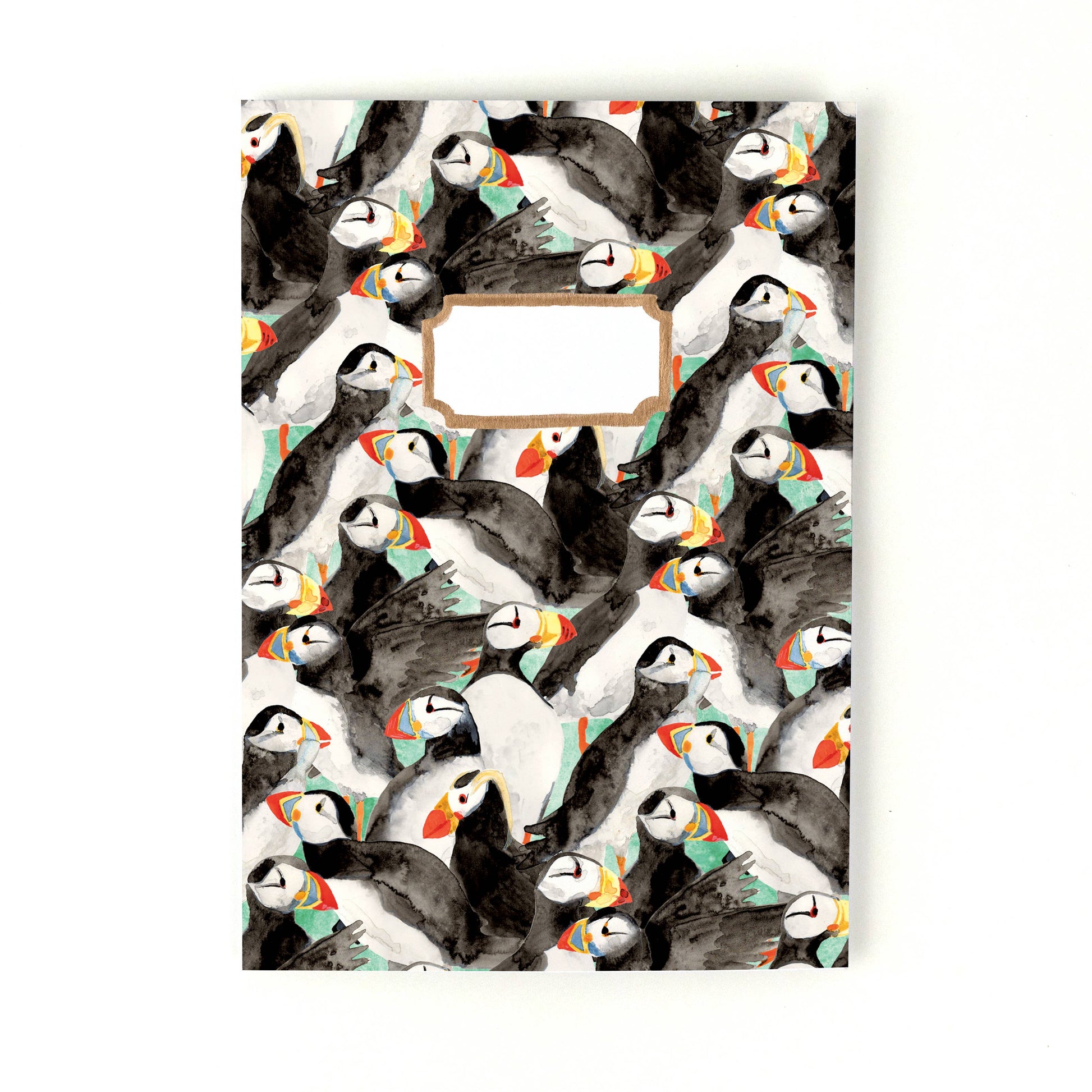 recycled paper notebook with puffin design