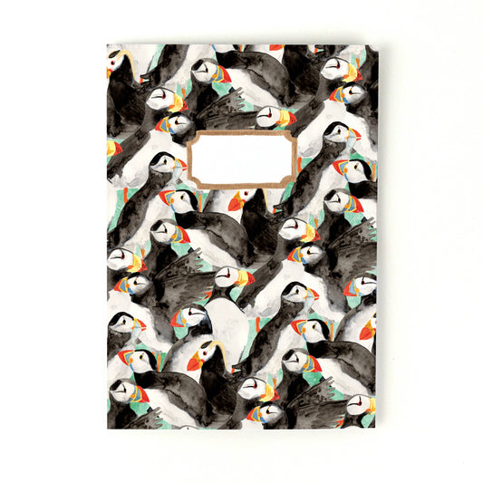 recycled paper notebook with puffin design