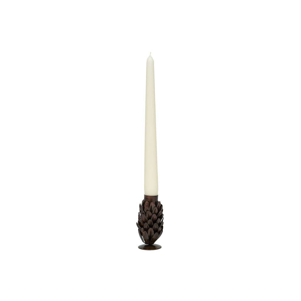 fern-like hand-forged metal candle holder