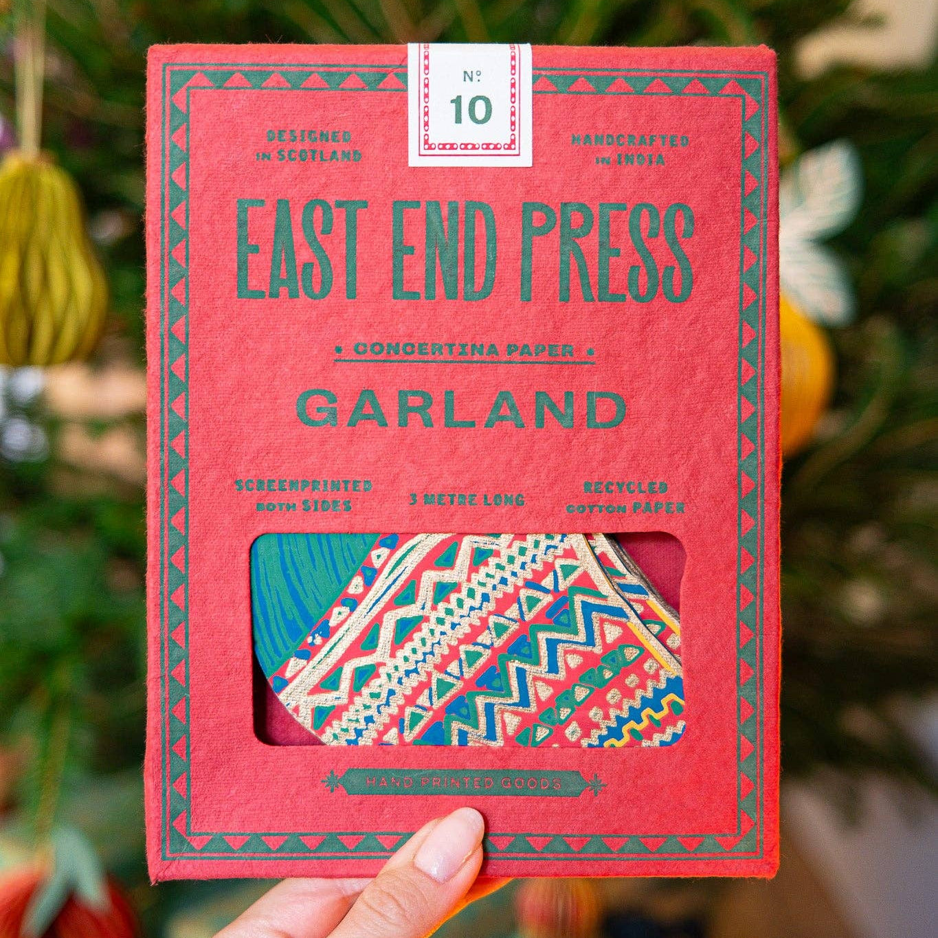 East End Press garland in recycled paper packaging