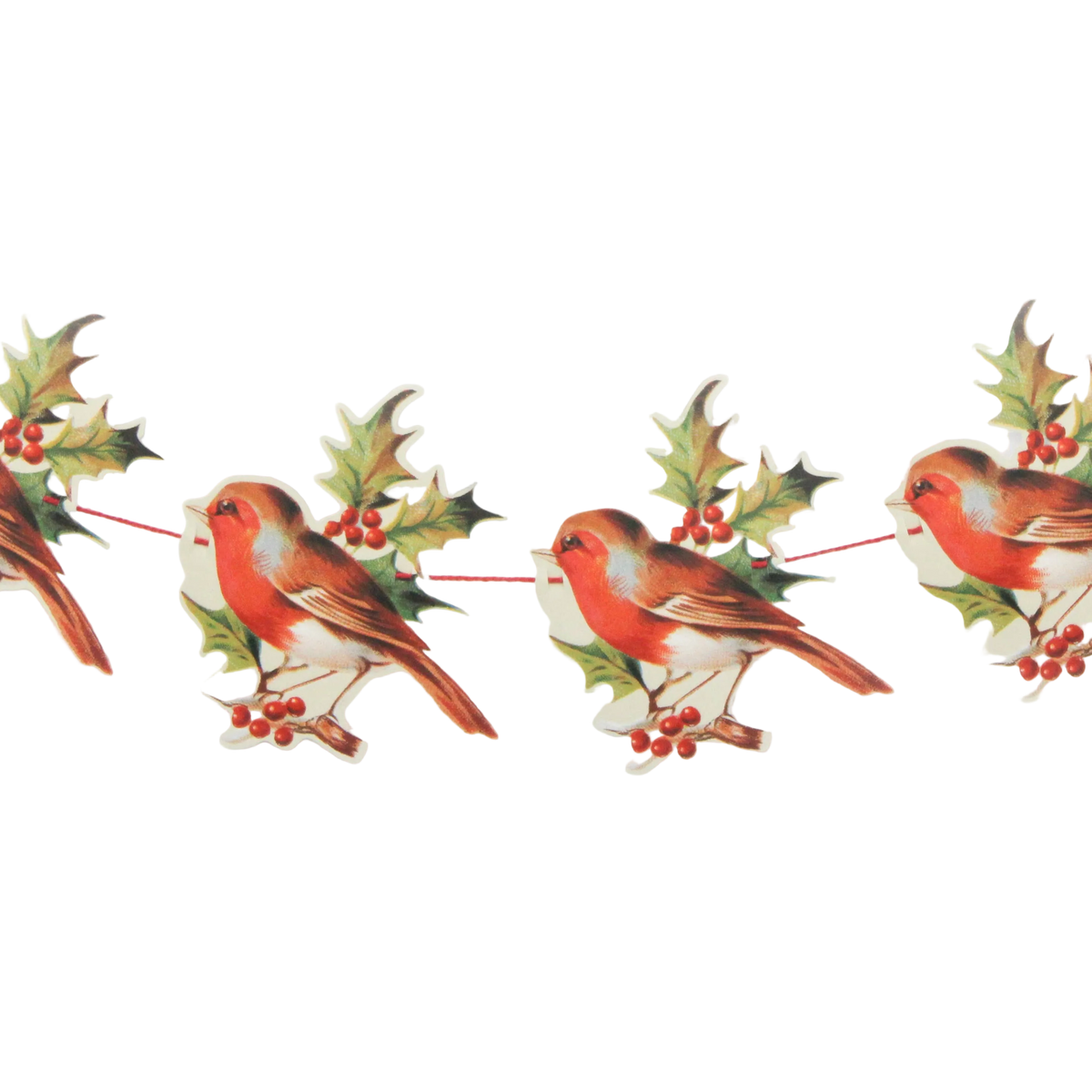 Mamelok robin Christmas garland with holly, embossed paper