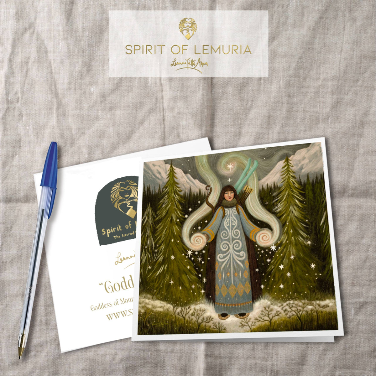 Skadi Norse snow goddess folk art greetings card, 140mm square, blank inside