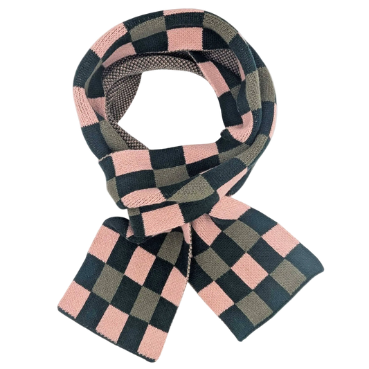 Chequered Green/Pink Lambswool Scarf
