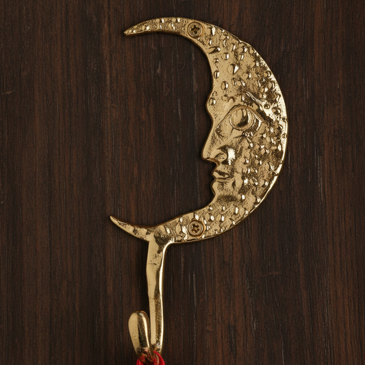 Recycled aluminium moon face hook, handcrafted in India