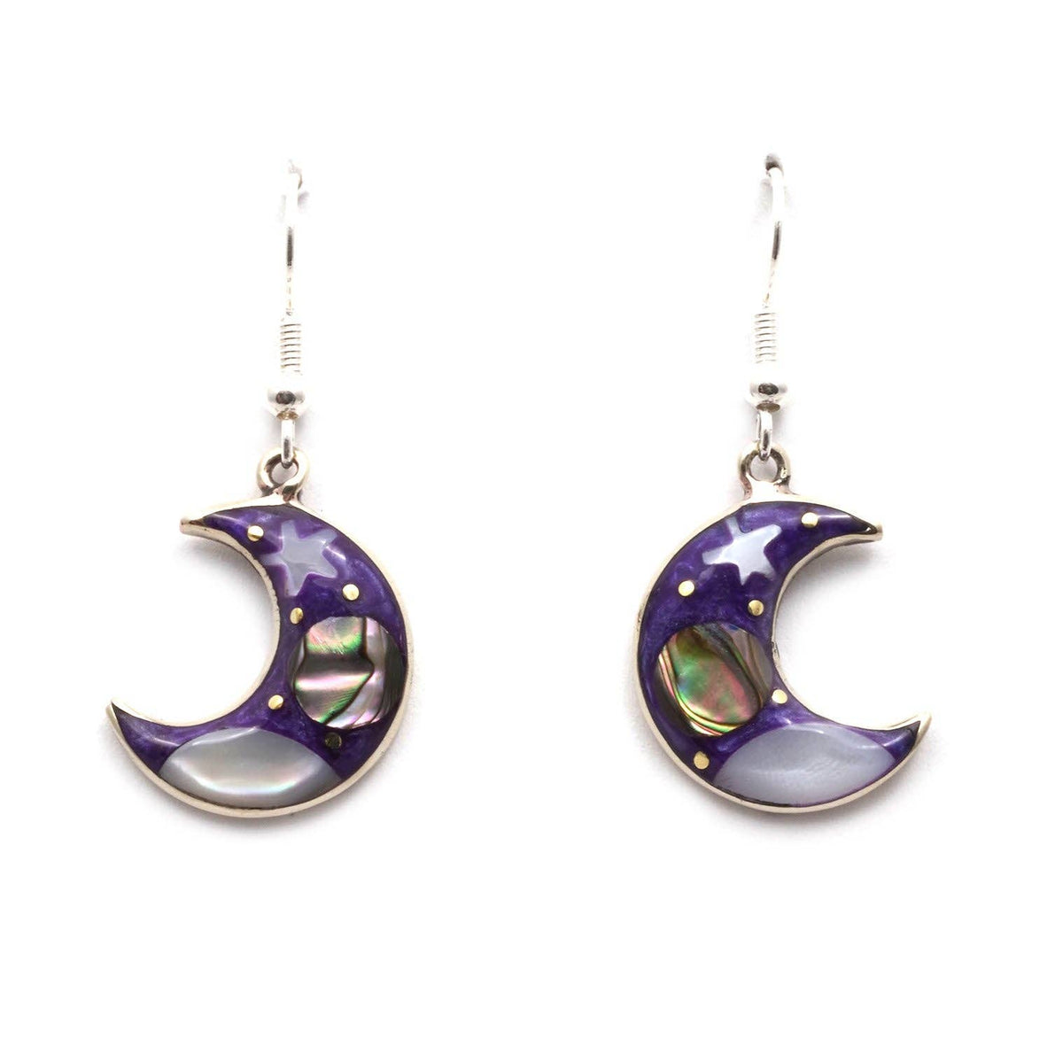 Stellar crescent moon earrings with silver-plated hooks