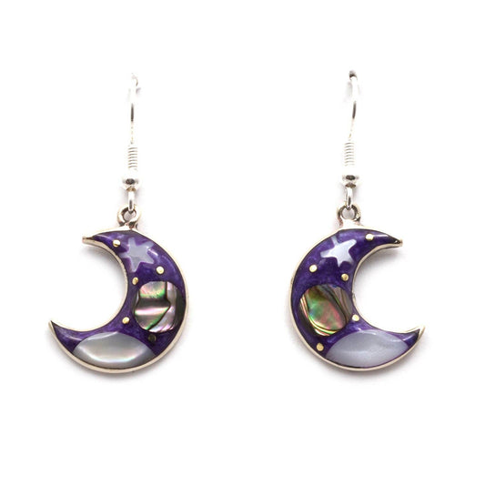 Stellar crescent moon earrings with silver-plated hooks