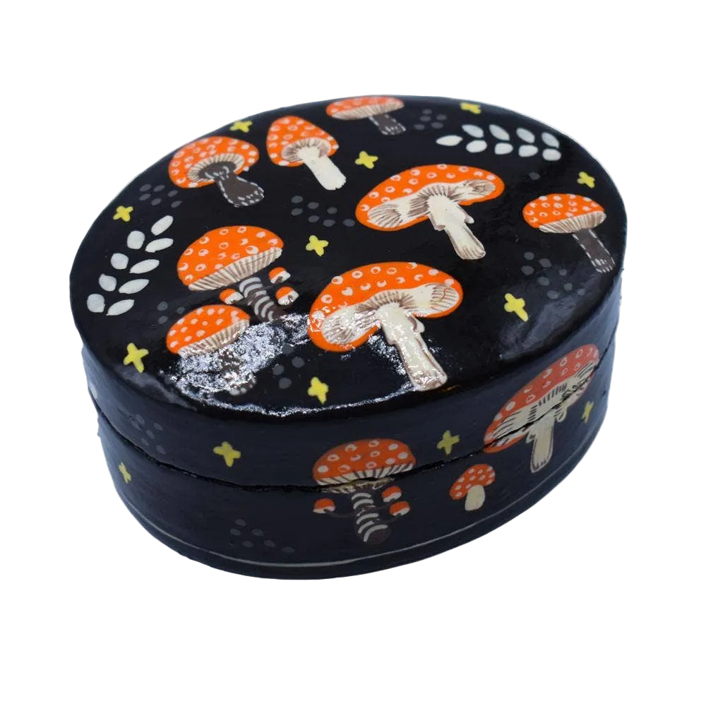 Hand-Painted Woodland Mushroom Trinket Box
