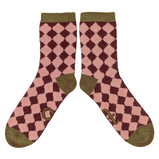 Chequered Ruby Lambswool Socks