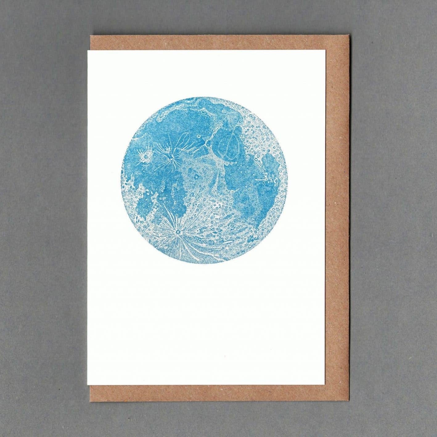Moon Blue Letterpress Greeting Card