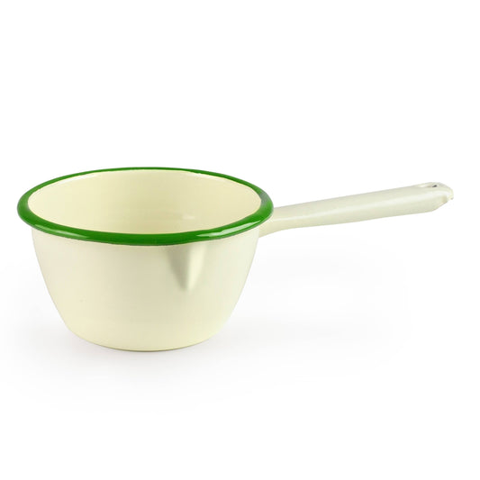 Cream & Green Enamel Saucepan