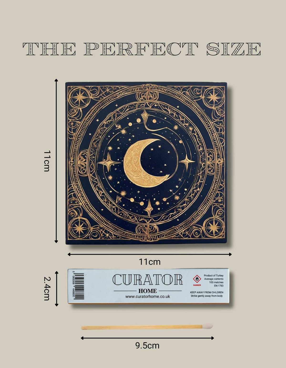 10cm long safety matches in a Curator Home celestial box