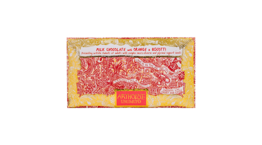 Chocolate bar packaging with intricate design and 'Arthouse Unlimited' branding