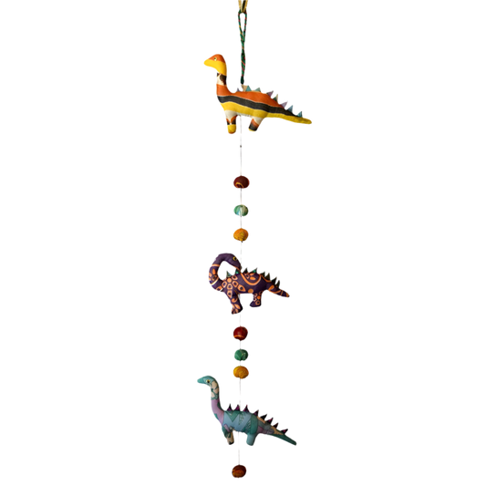 Multicoloured Dinosaur & Pompom Hanging Mobile