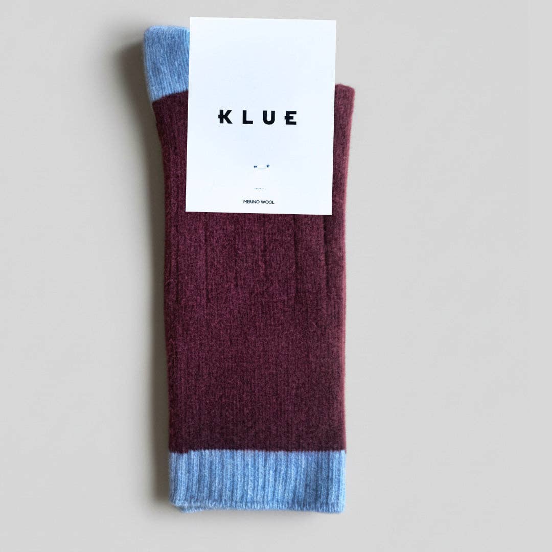 KLUE Merino Wool Socks| Burgundy & Sky Blue