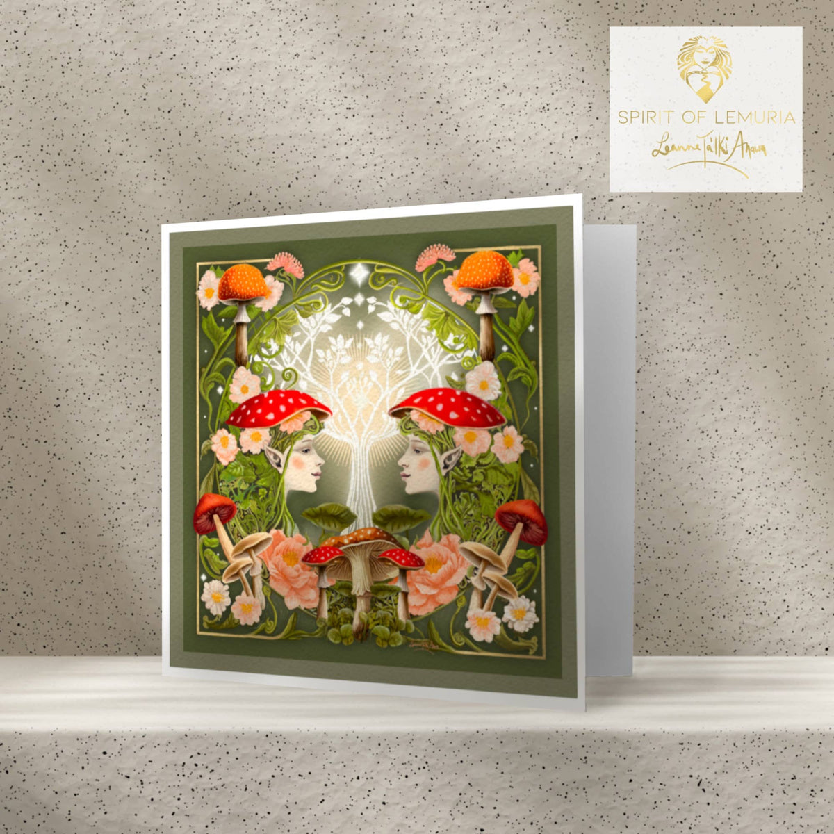 Enchanted Elven Forest greetings card, folk art painting by Glastonbury artist Leanne Ta'Iki Anawa