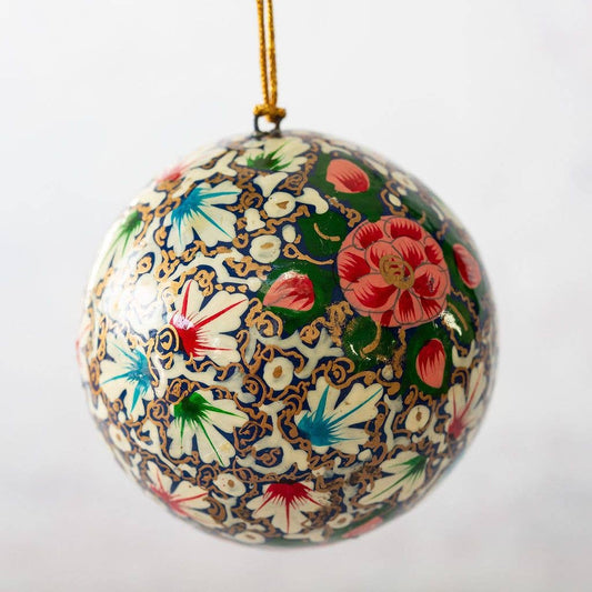 Turquoise and pink floral Christmas bauble