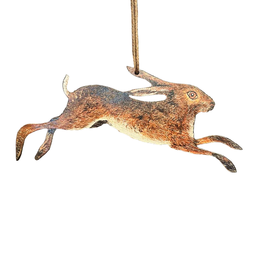 running hare wooden hanging decoration