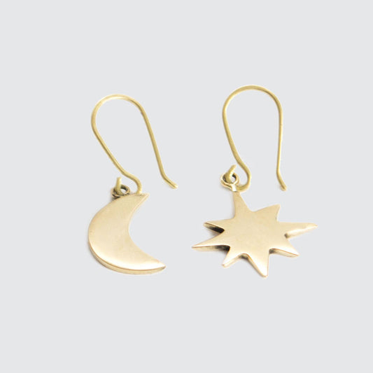 Moon & Star Brass Earrings