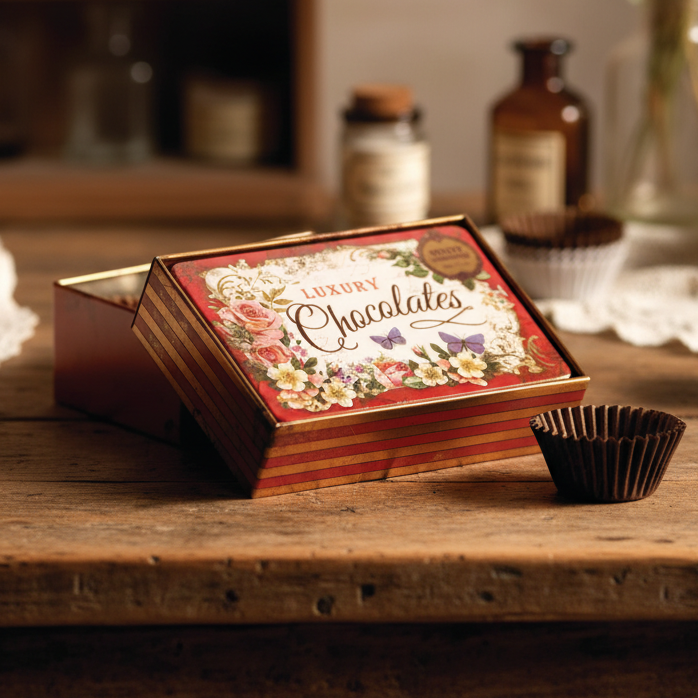 Nostalgic tin of chocolates