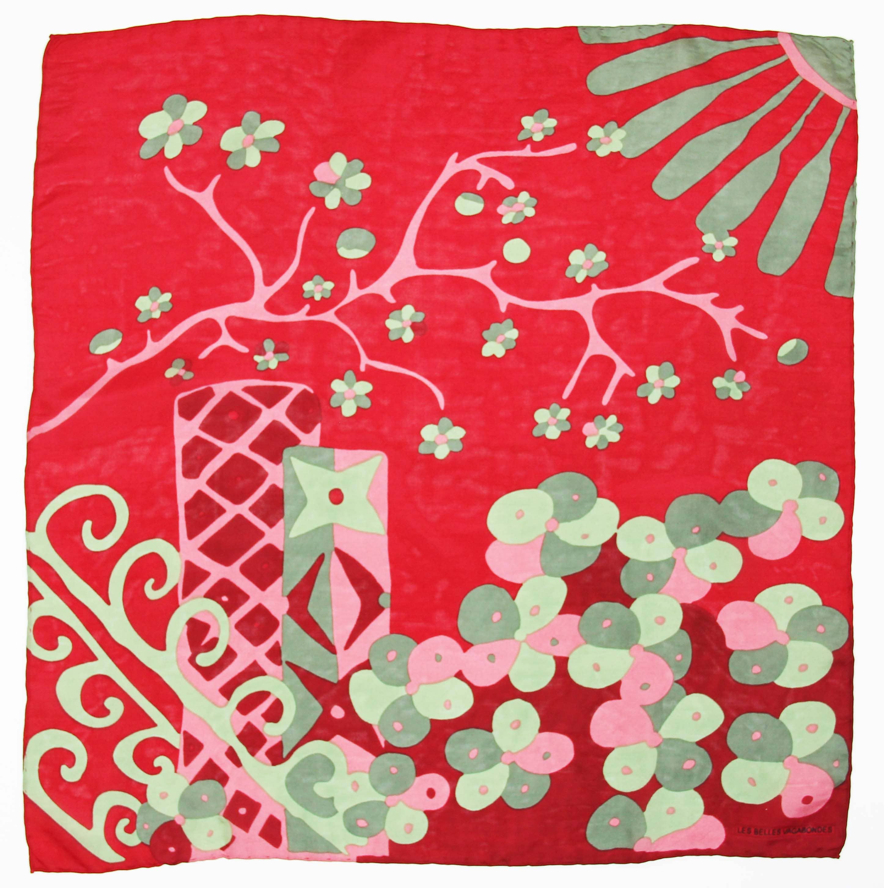 Red Sakura Silk Scarf | Les Belles Vagabondes Mini Square