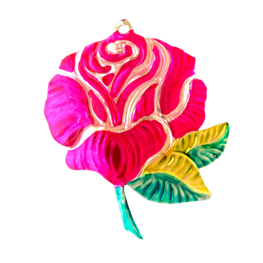 Hand-Painted Milagros Tin Rose Ornament
