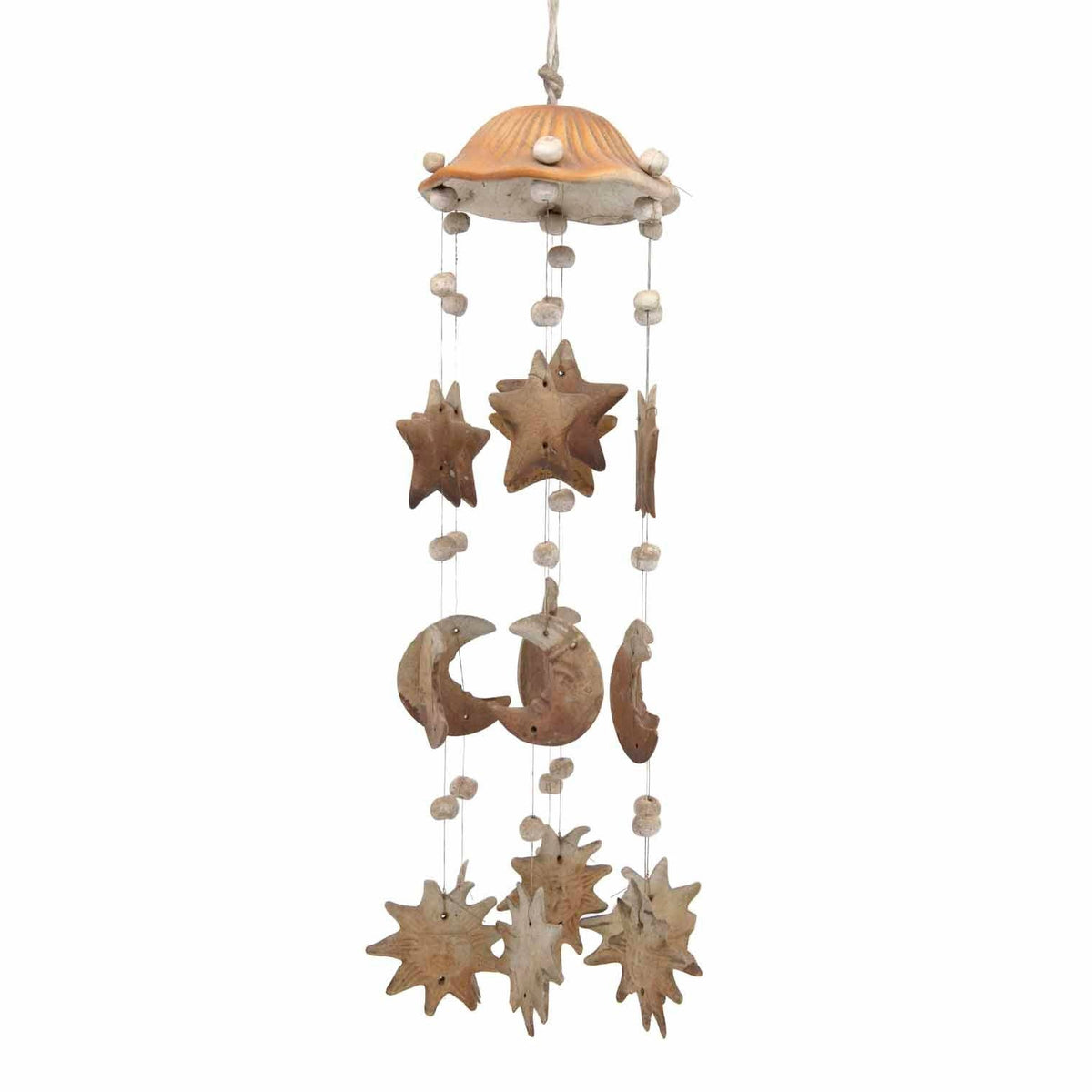 Moon and star ceramic wind chime handmade in Thailand