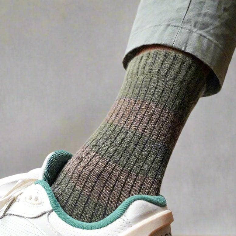 Merino Wool Stripe Socks - Khaki & Yellow