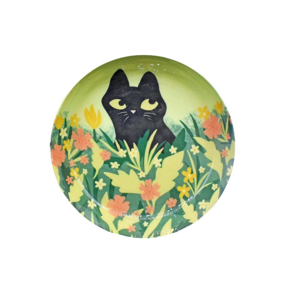 Enamel Trinket Tray - Cat in Flowers