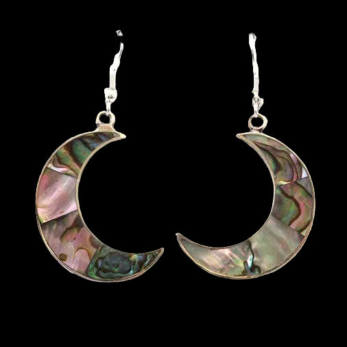 Conchita Leya abalone crescent moon earrings in alpaca