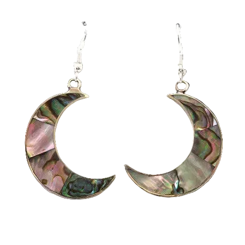 Conchita Leya crescent moon earrings in iridescent abalone and alpaca