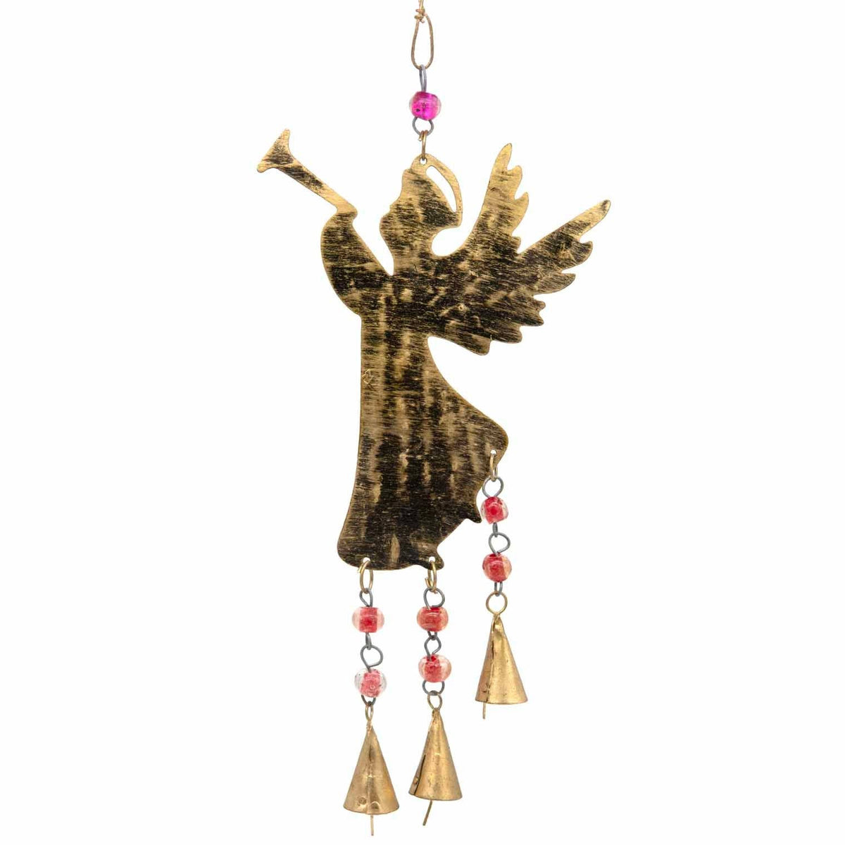Iron Christmas angel hanging with coloured beads and small bells