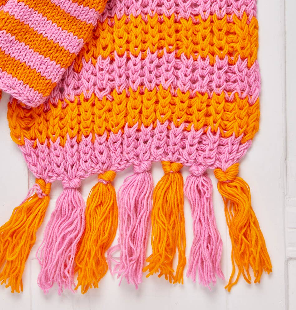 Pink Stripe Hand Knitted Scarf