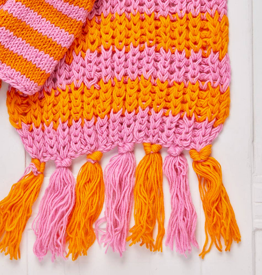Pink Stripe Hand Knitted Scarf