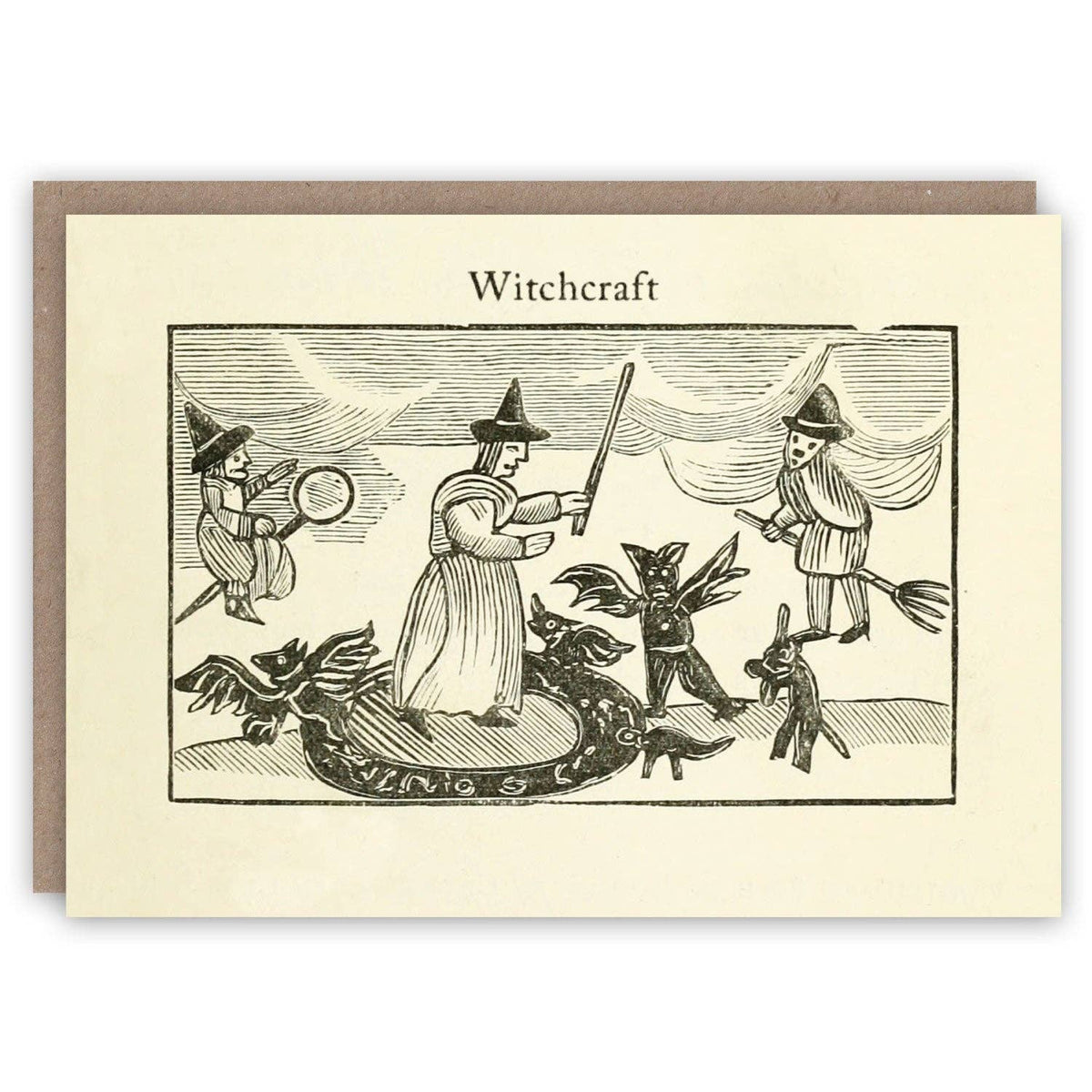 Witchcraft greetings card by The Pattern Book, illustrated from the Mother Shipton chapbook