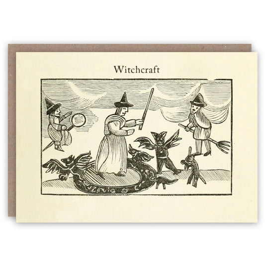 Witchcraft greetings card by The Pattern Book, illustrated from the Mother Shipton chapbook