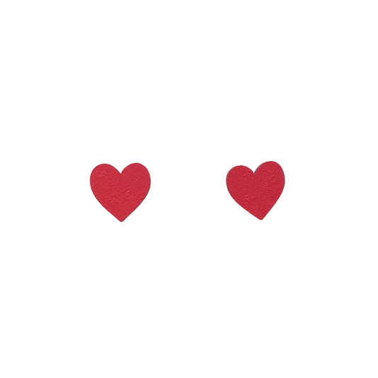 Mini Red Heart Stud Earrings – Hand-Painted FSC Wood with Surgical Steel Posts