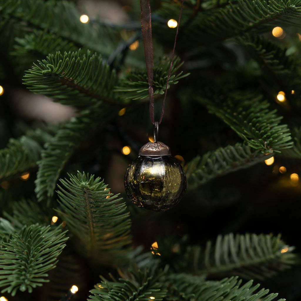 Close-up of crackle texture on a 3cm mouth-blown glass bauble