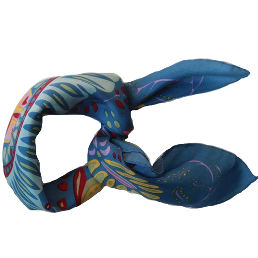 Marushka Blue Mini Square Silk Scarf