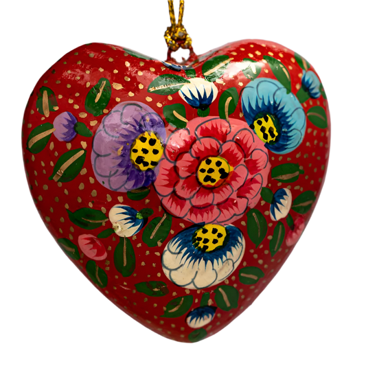 Red Floral Hanging Heart Bauble Christmas Decoration