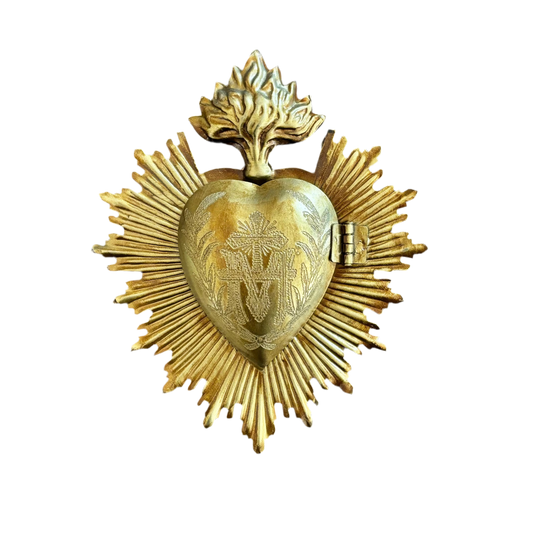 Flaming Sacred Heart Milagros Locket Hanging Ornament