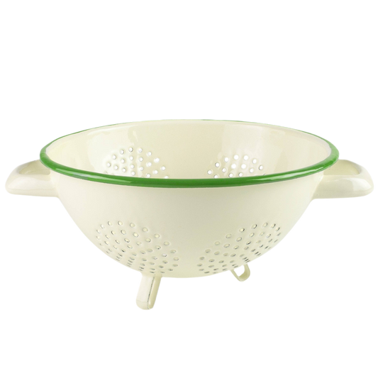 Enamel Colander - Cream & Green