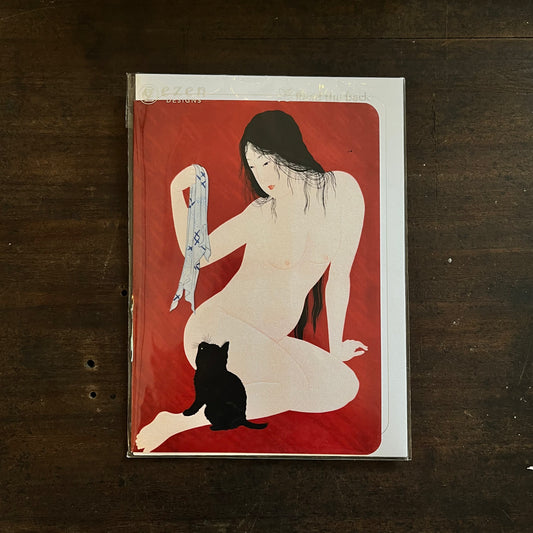 Nude With Black Cat Japanese Greetings Card