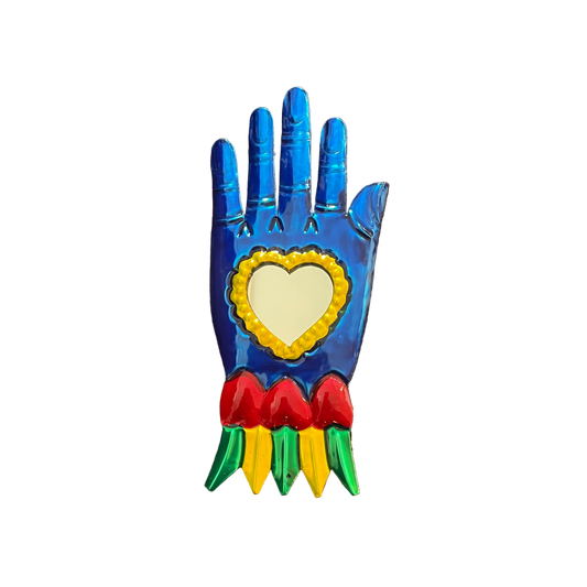 Mexican Blue Hand Mirror Ex-Voto Milagros