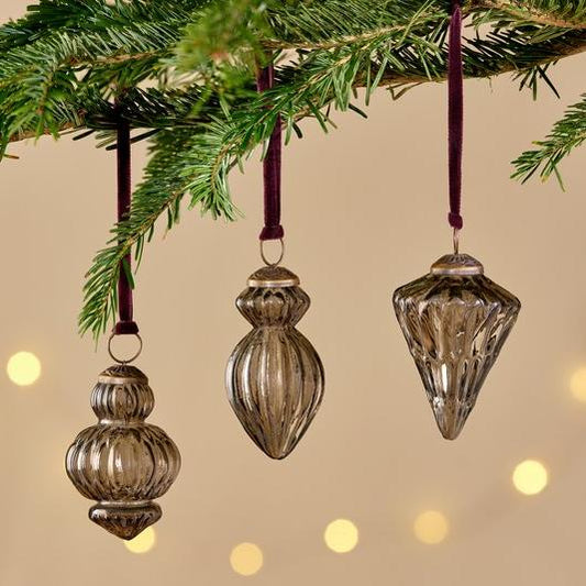 Grey Smoke Glass Traditional Christmas Baubles