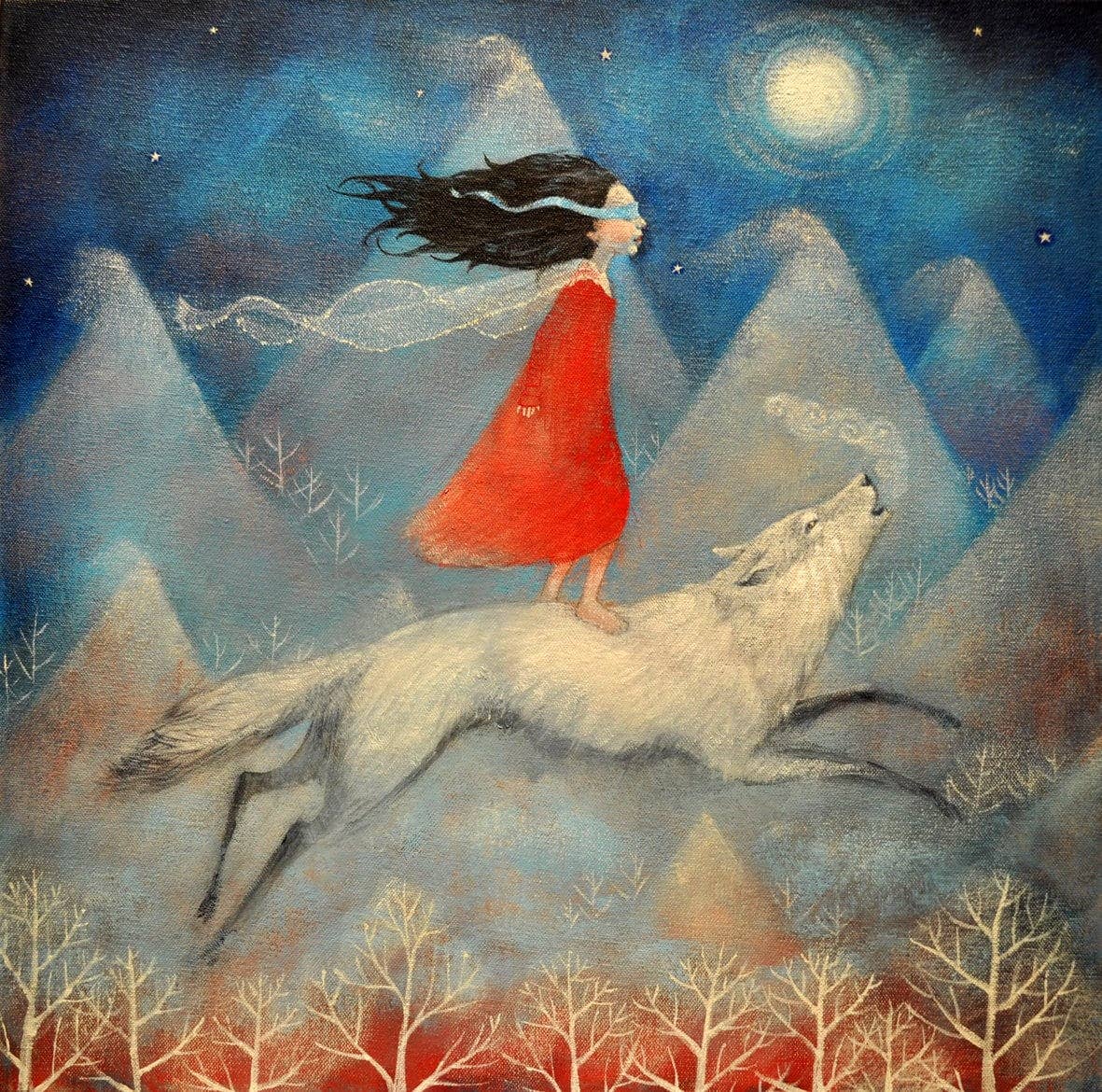 Leap of Faith greetings card by Scottish artist Lucy Campbell, printed from an original painting, blank inside