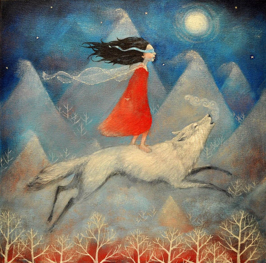 Leap of Faith greetings card by Scottish artist Lucy Campbell, printed from an original painting, blank inside