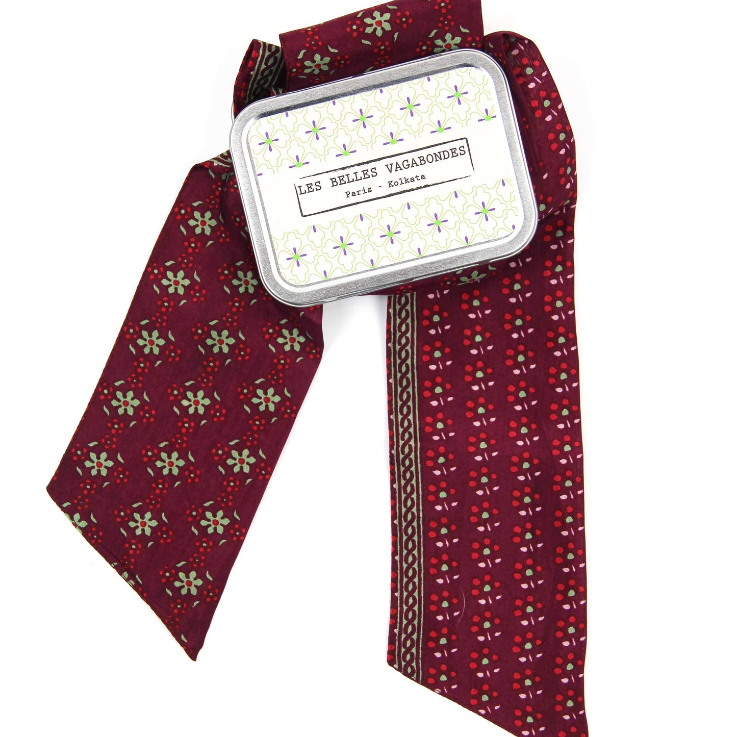 Red floral patterned necktie with a matching box