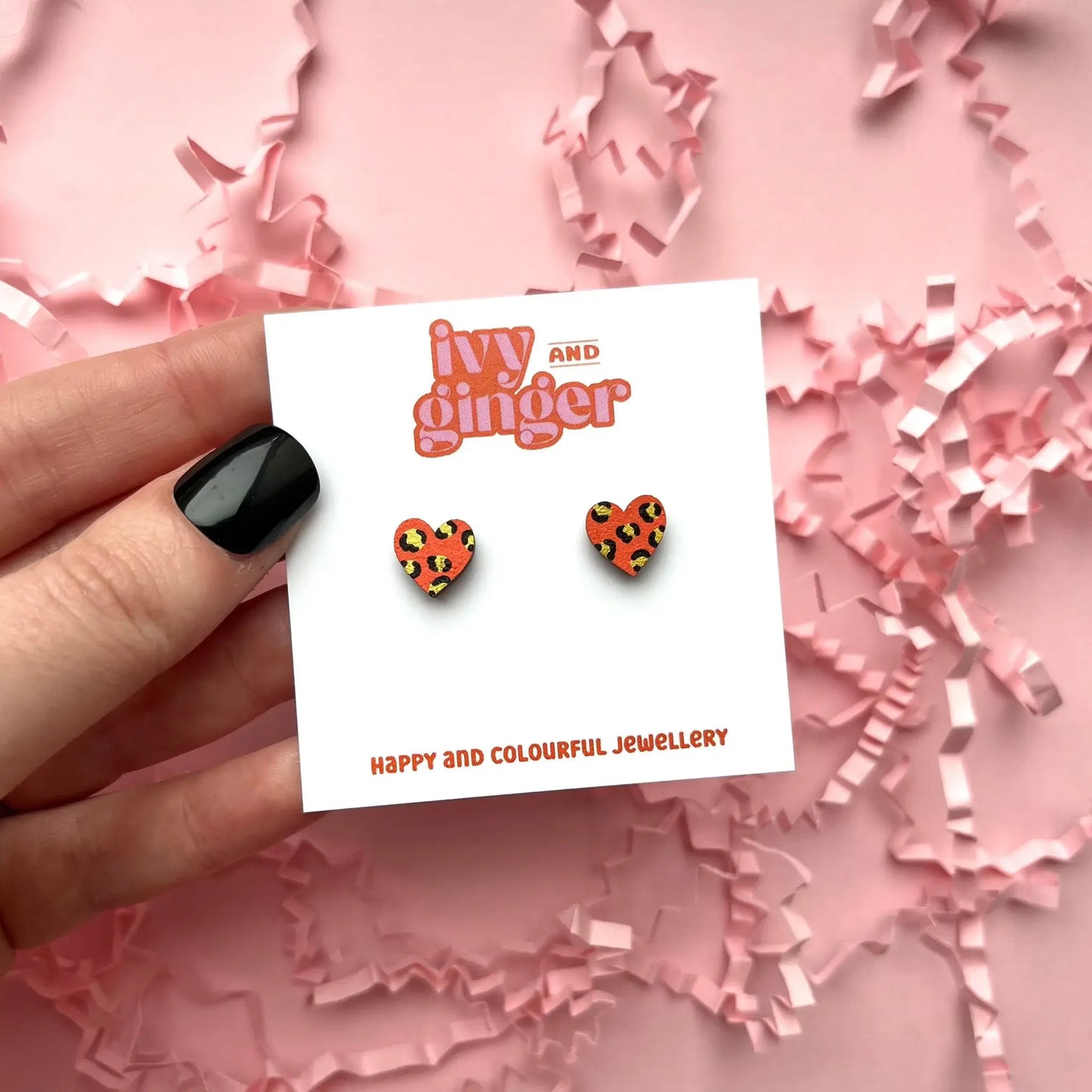 Orange & Gold Leopard Print Stud Earrings – Hand-Painted FSC Wood with Surgical Steel Posts