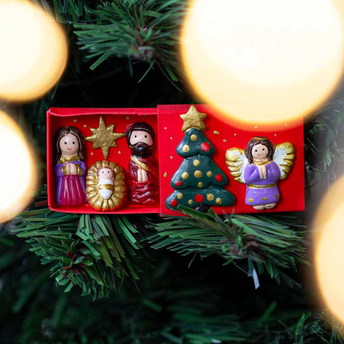 Navy matchbox nativity scene, side view