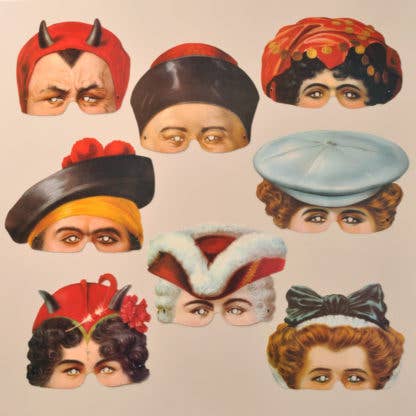 Set of vintage-style paper masks fancy dress